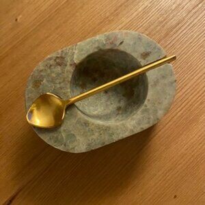 Sage Stonewear Spice Bowl with Brass Spoon